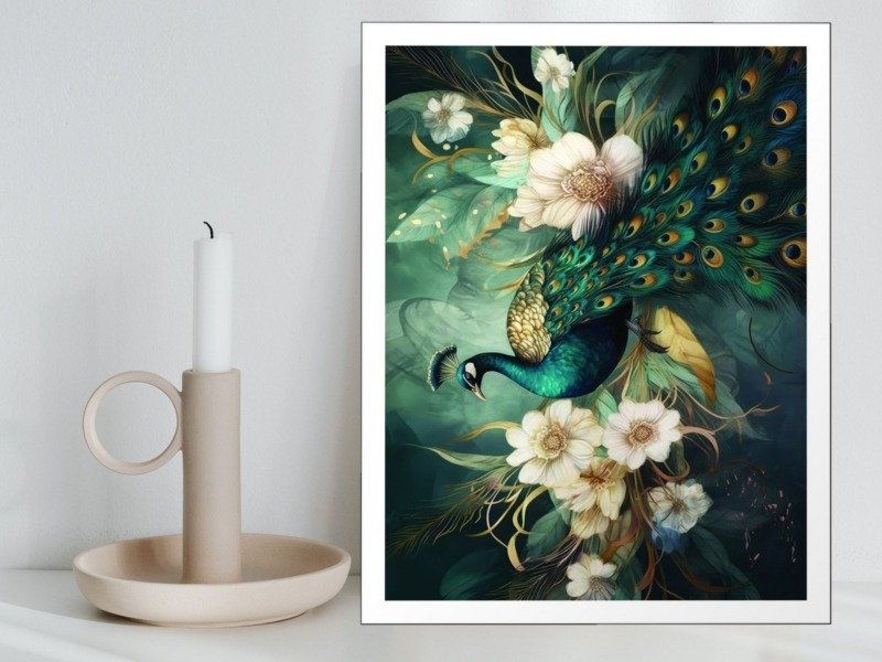 Peacock Floral Art Canvas Wall Art 3×4 Feet – Floating Frame – Premium Digital Canvas Print – Living Room & Home Spiritual Wall Décor