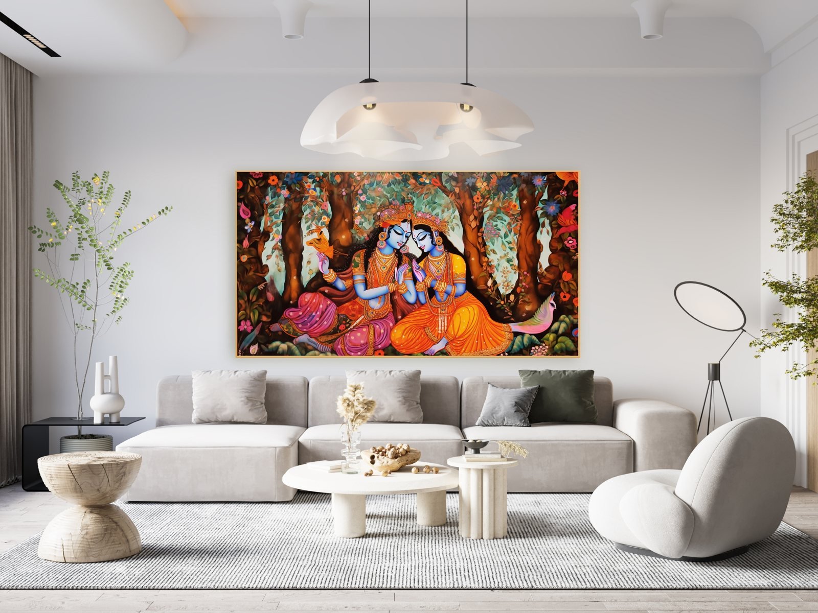 radha krishna blossom forest canvas wall art photographed framed on a wall