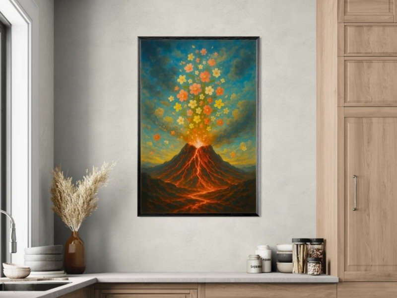 blooming volcano sky canvas wall art photographed framed on a wall