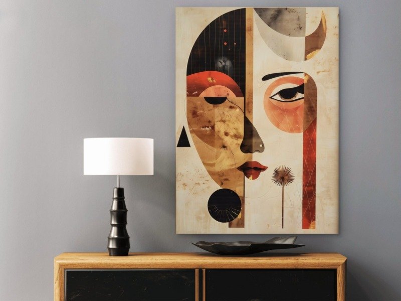 boho collage face canvas wall art photographed framed on a wall