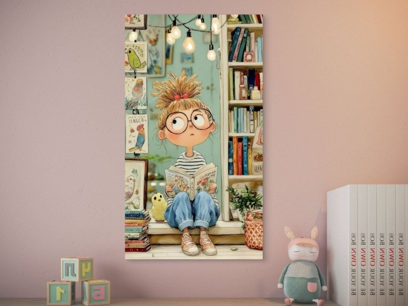 bookshop girl daydream canvas wall art photographed framed on a wall
