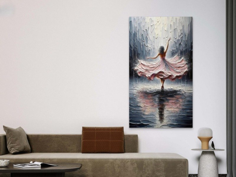 ballerina in the rain canvas wall art photographed framed on a wall