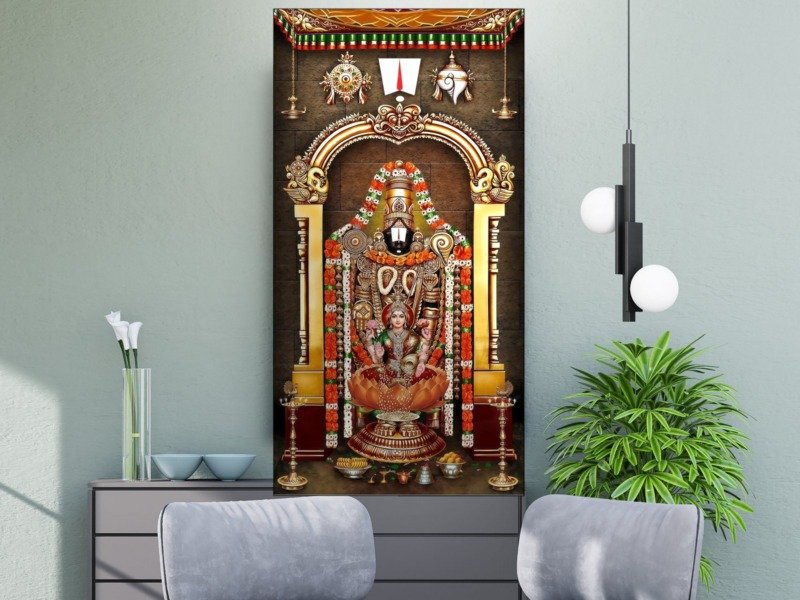 balaji lakshmi temple arch canvas wall art shown framed in a real room, view 0