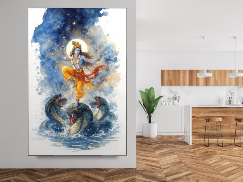 kaliya mardan watercolor canvas wall art shown framed in a real room, view 0