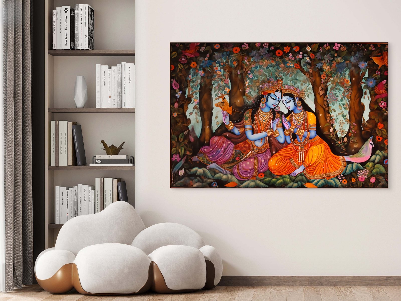 Radha Krishna Blossom Forest canvas wall art placement