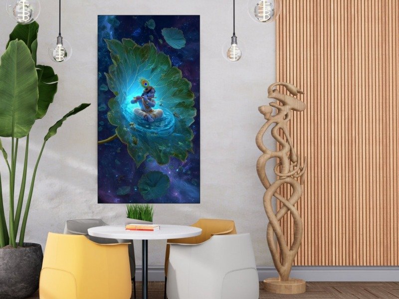 bal krishna cosmic leaf canvas wall art shown framed in a real room, view 0