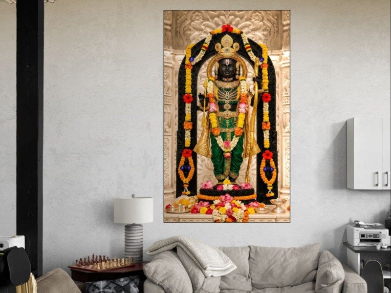 ram lalla in emerald green canvas wall art shown framed in a real room, view 0