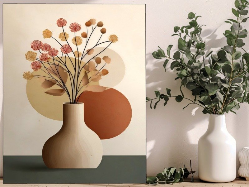 dried blooms minimal vase canvas wall art shown framed in a real room, view 0