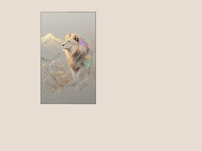 pastel lion mountain meadow canvas wall art shown framed in a real room, view 0