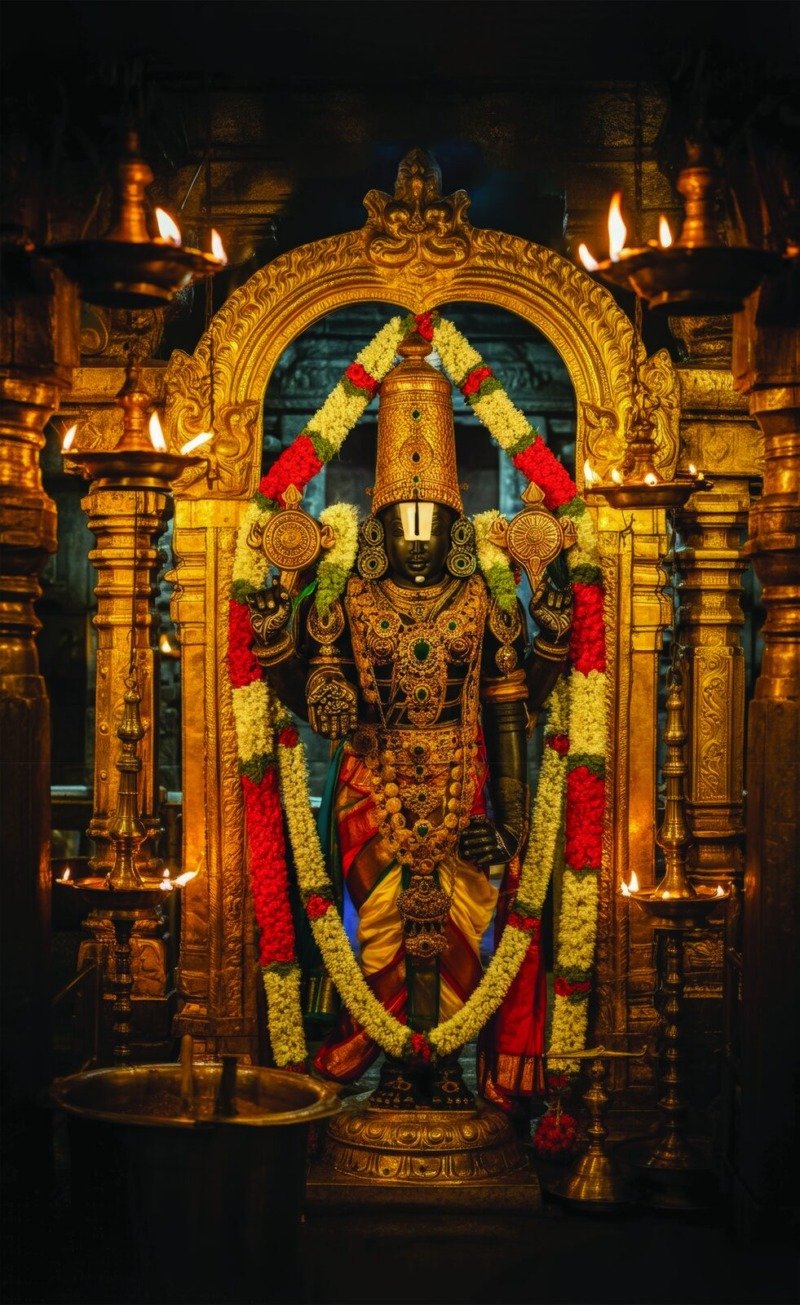 Divine Lord Balaji Temple Canvas Wall Art – 60 × 36 Inch Sacred Murti Digital Print